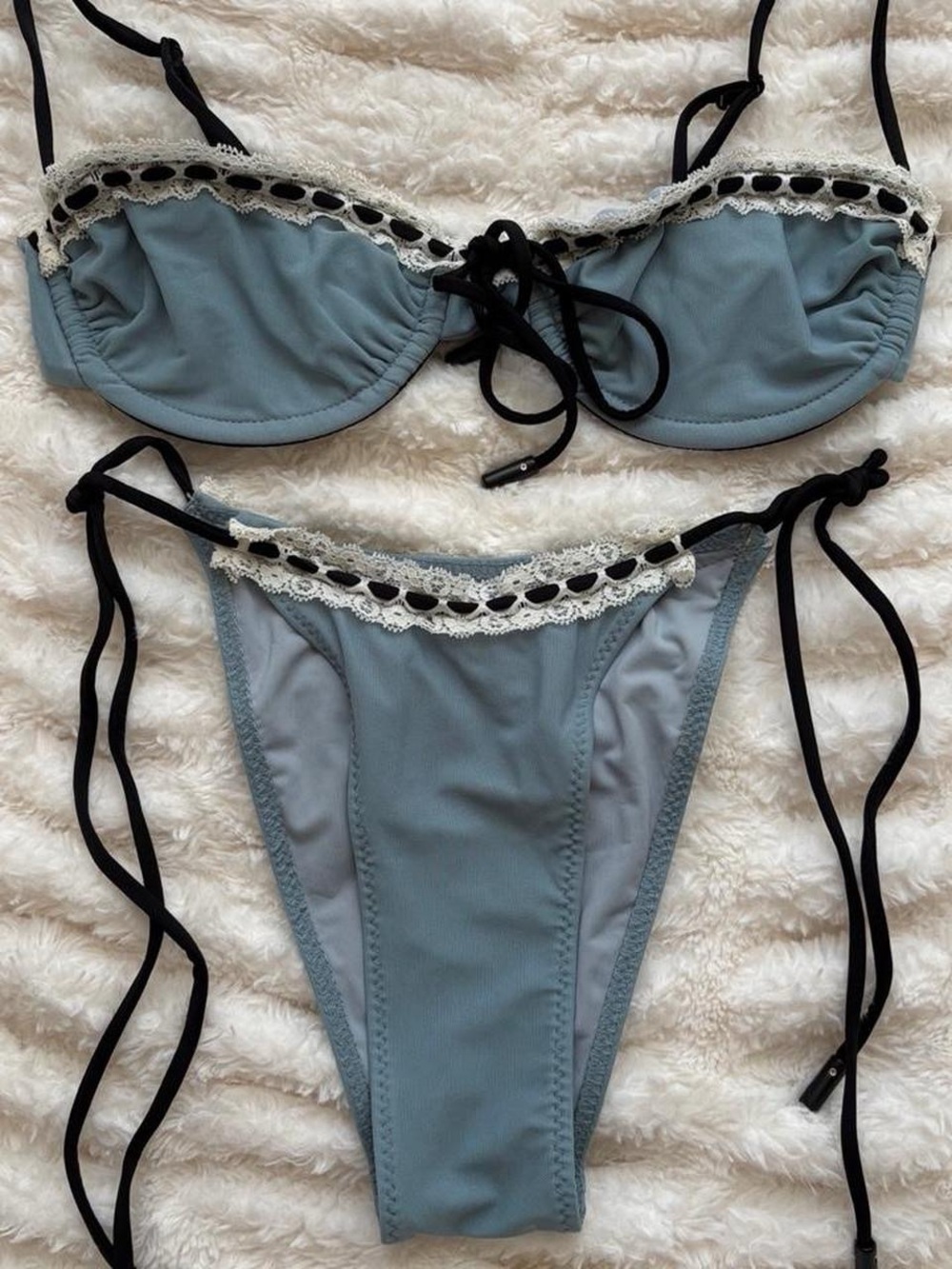 With Jean Blue Lace-Trim Tie-Side Bikini - Picture 2 of 6
